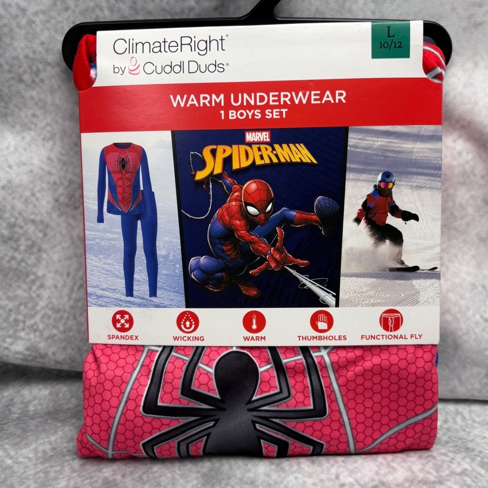 ClimateRight by CuddlDuds Boys Spiderman Warm Underwear 2-Piece Set Size L 10/12